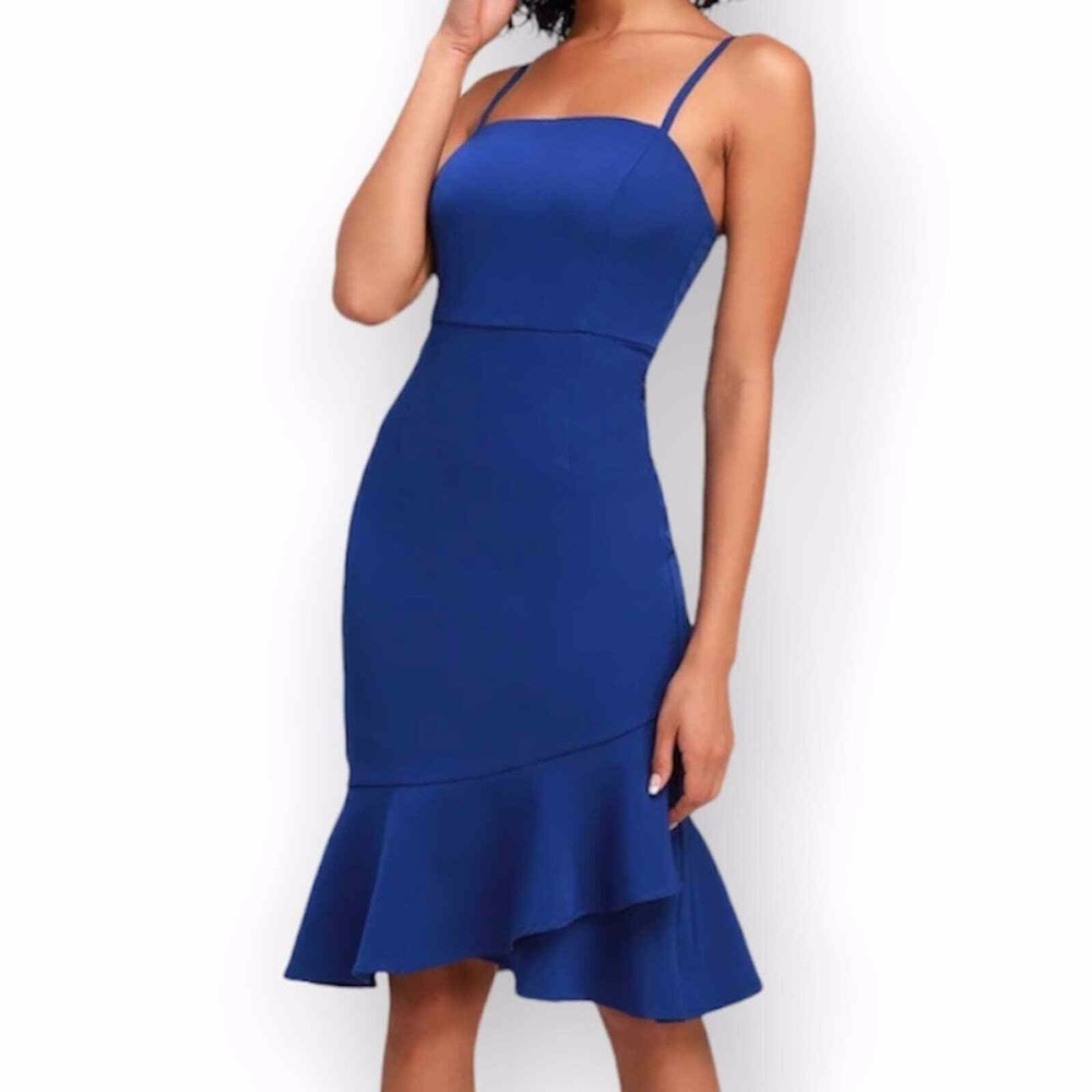 LULU’S Irresistible Ways Cobalt Blue Ruffled Midi Dress Medium
